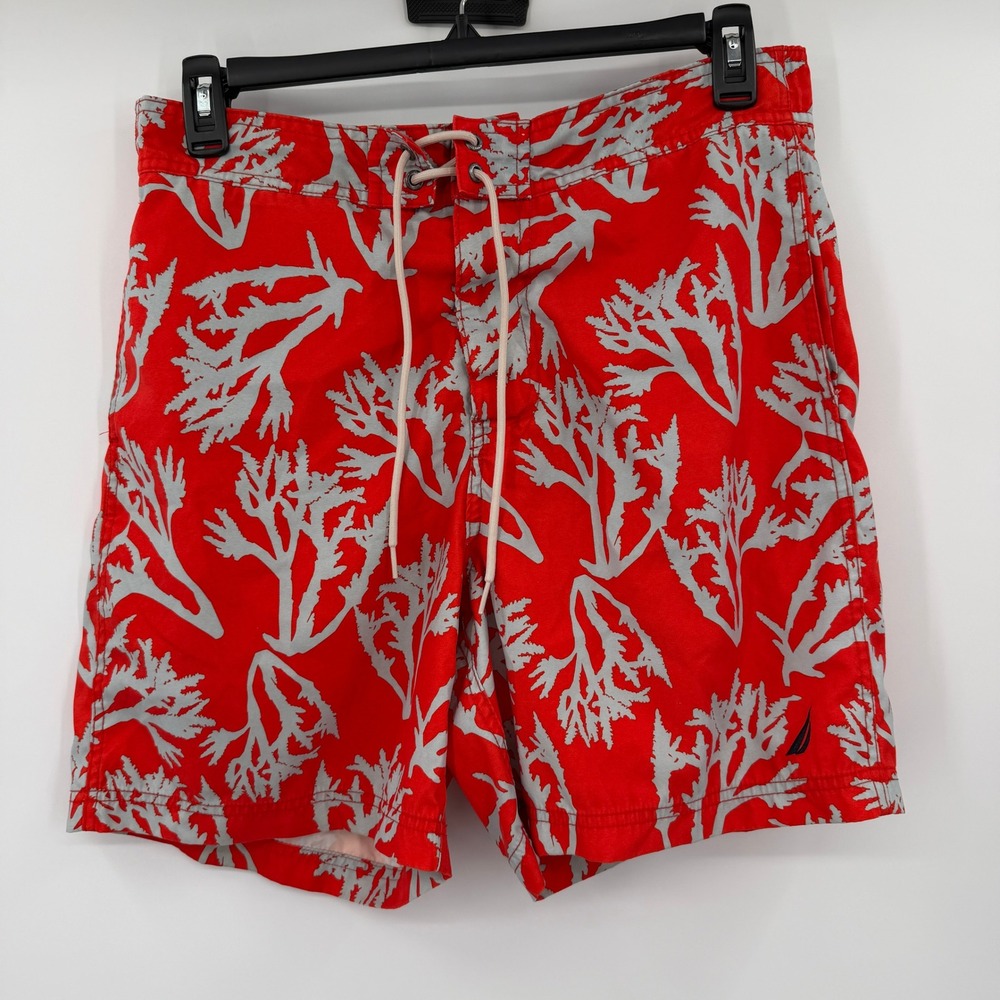 Nautica‎ Mens Red Coral Print Swim Trunks Board Shorts Mesh Lined Size Medium